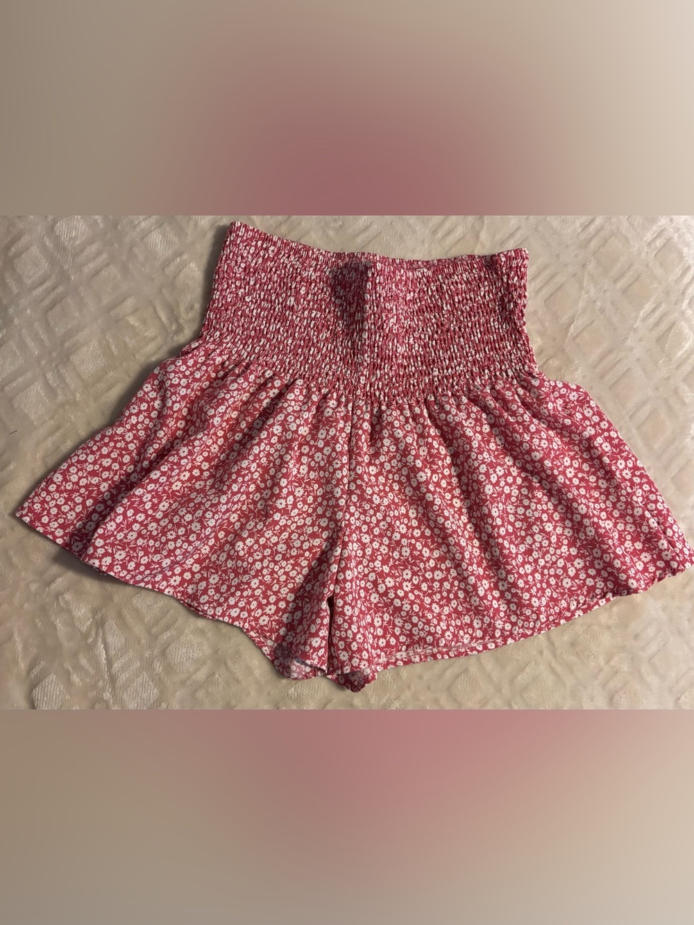 Smocked Waist Red Floral Women’s Skort